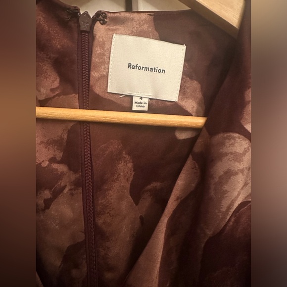 NEW Reformation Vida Long Satin Dress in Siena Brown Floral | size US 4 - Picture 10 of 14